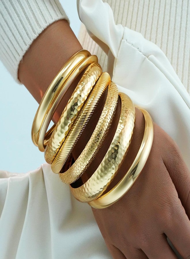 YEEZII Gold Bangle Bracelets for Women, 7Pcs 14K Gold Plated Boho Indian Multi Stackable Textured Bracelets, Chunky Bangle Set for Women Jewelry Gifts - Image 2